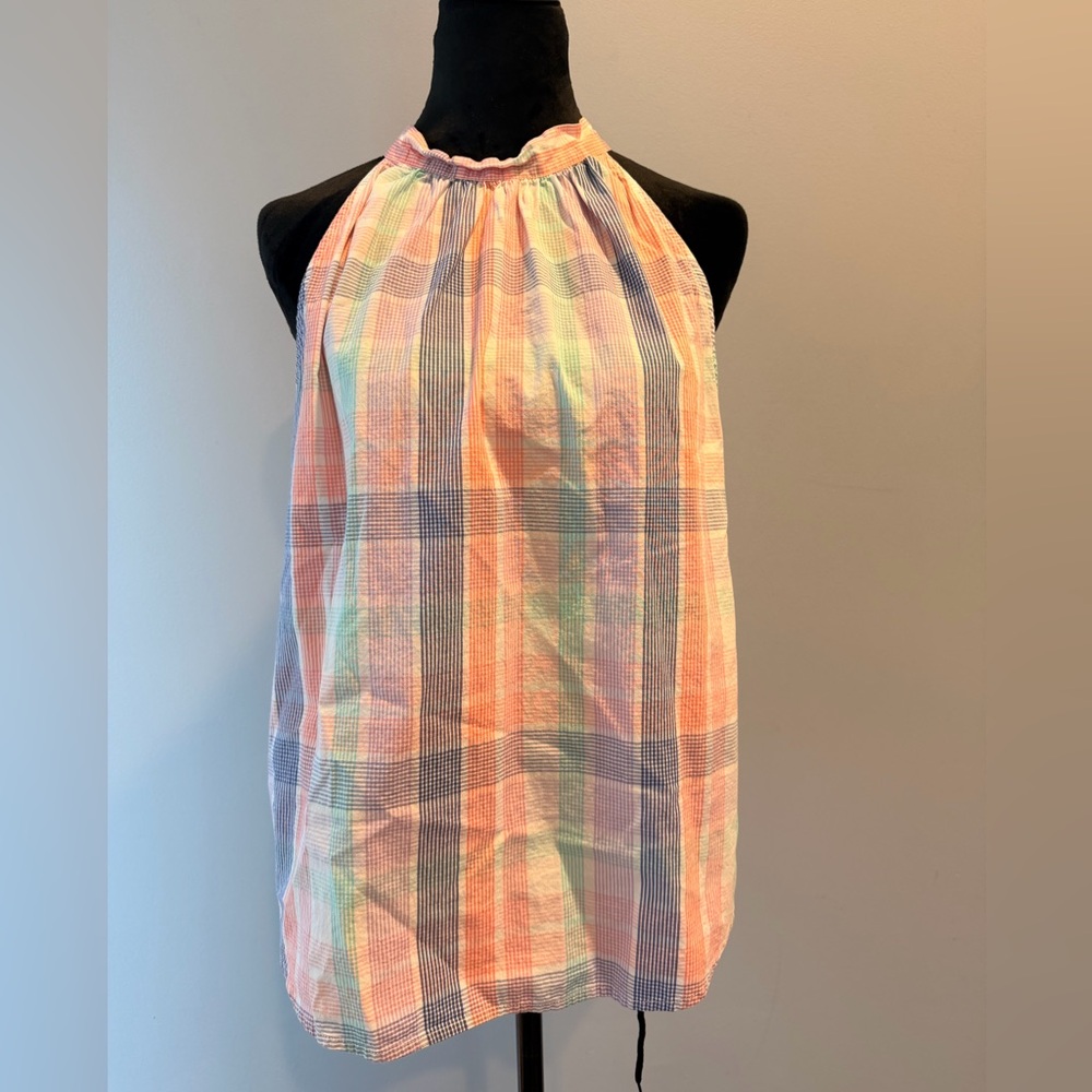 J. Crew Factory Pastel Plaid Halter Camisole - Pink, Blue, Peach Summer Spring M